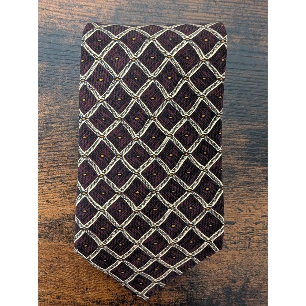 Vtg Robert Talbott Reichardt's Tie Brown Link Geometric Necktie Silk 58" USA